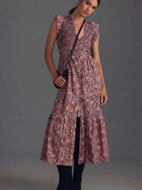 Free People Dusty Pink Floral Tiered Midi Dress